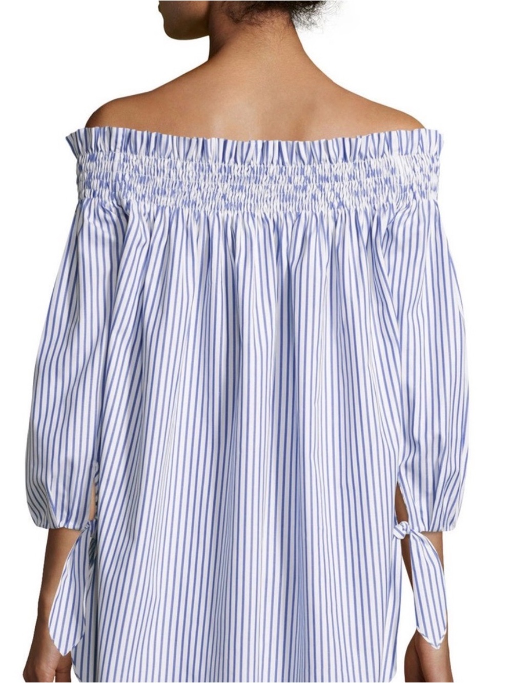 NEW $395 Caroline Constas Blue and White Striped Off-Shoulder Top XS